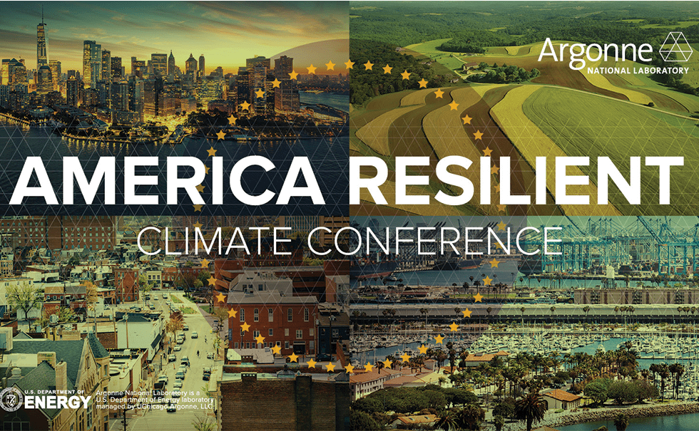 Image showing cities and infrastructure across america with the words America Resilient Climate Conference