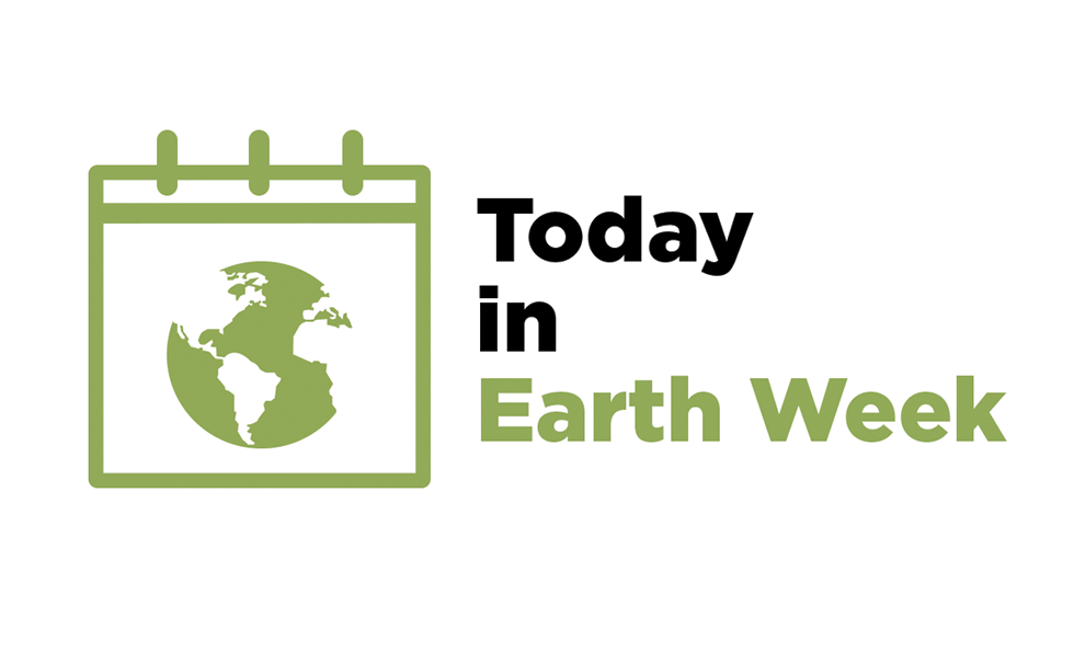 image with white background, green calendar and earth graphic, and text reading Today in Earth Week