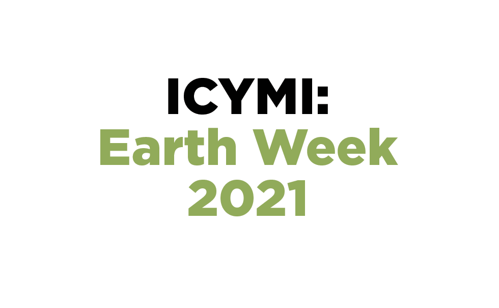 White background with ICMYI in black and Earth Week 2021 in green