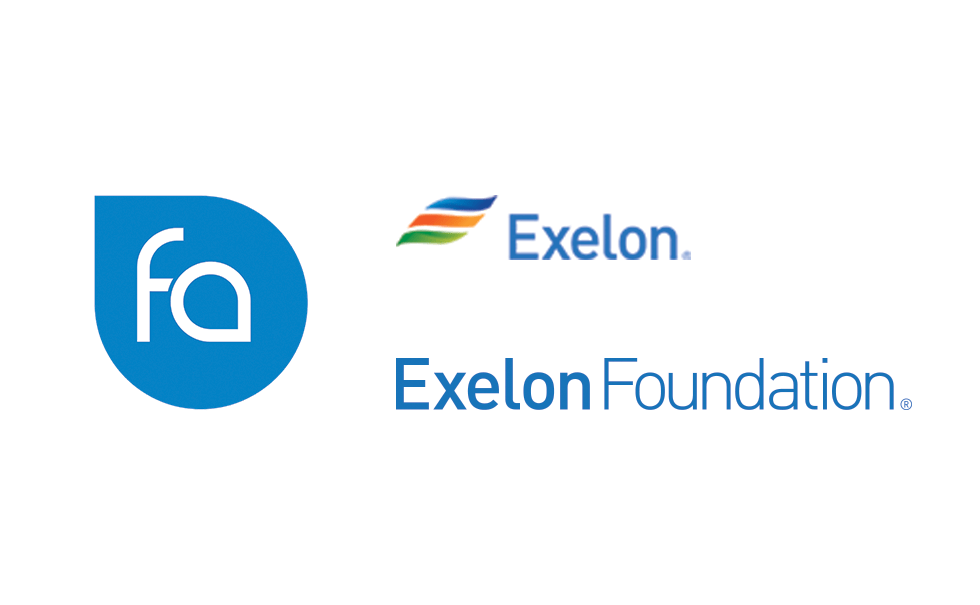 Logos for Exelon, Freshwater Advisors, and Exelon Foundatio